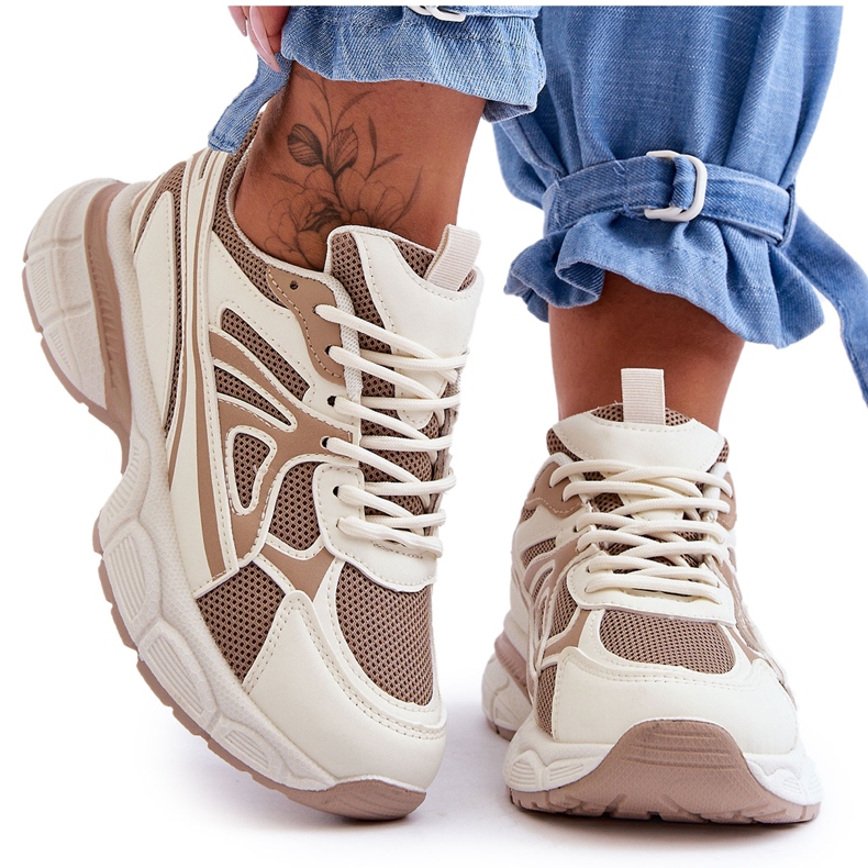 FG2 Scarpe Sportive Stringate Donna Beige Emare
