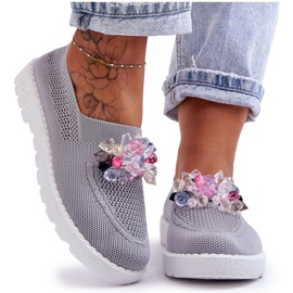 PM1 Sneakers Slip-On Da Donna Con Pietre Grigio Semplice