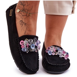 PM1 Mocassini Alla Moda In Pelle Scamosciata Con Ornamenti Delima Nero