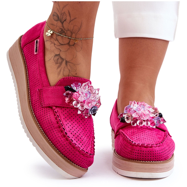 PM1 Mocassini Platform Donna Con Pietre Fucsia Elonore rosa