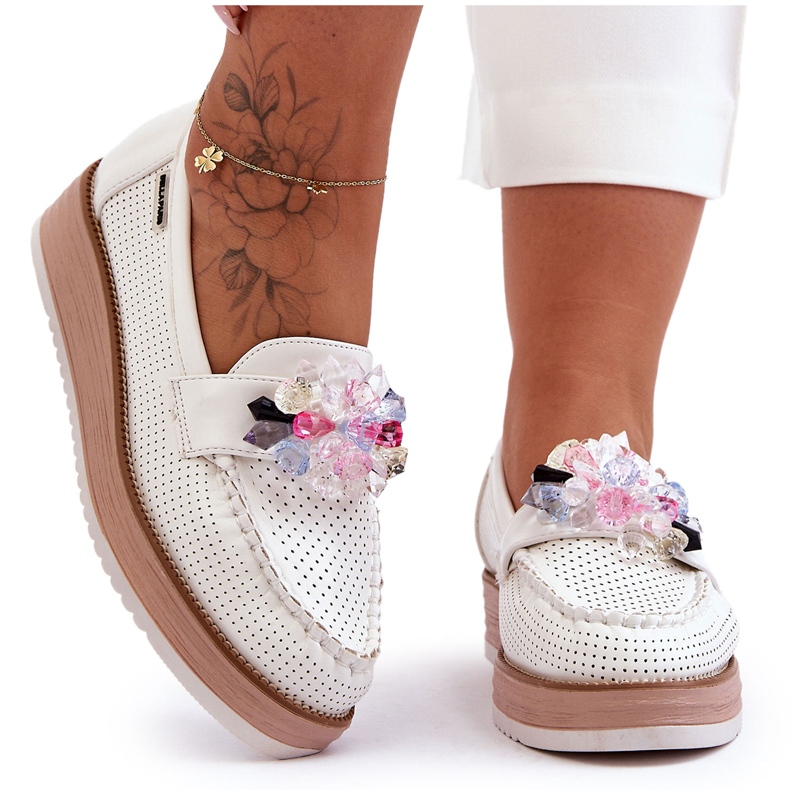 PM1 Mocassini Platform Donna Con Pietre Bianco Elonore bianca