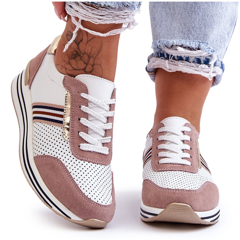 Scarpe Sportive in Pelle S.Barski AL21575 Bianche e Rosa bianca