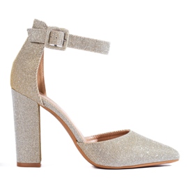 Décolleté a stiletto Shelovet glitter oro d'oro
