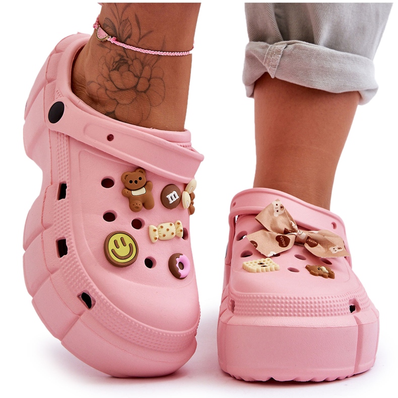 Ciabatte Donna In Schiuma Crocs Con Ornamenti Rosa Marlett