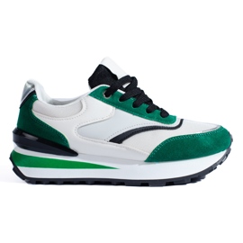 Sneakers bianche e verdi da donna sulla piattaforma Shelovet bianca