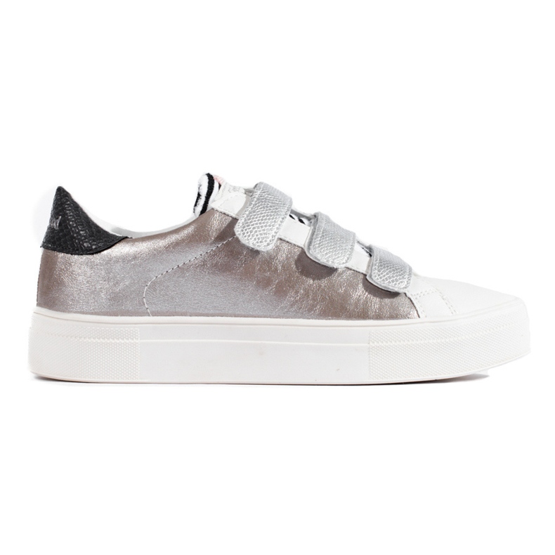 Sneakers con velcro Shelovet da donna argento e bianco d'argento