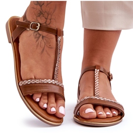 Sandali da donna con zirconi cubici penna marroni marrone