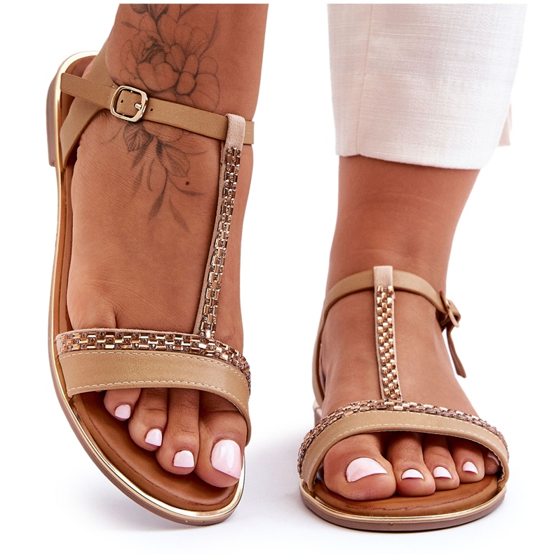 Sandali Donna Con Zirconi Beige Penna