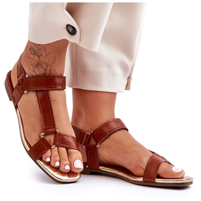 Sandali piatti con velcro da donna Camel Lissa marrone