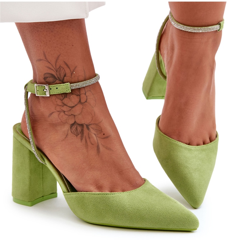 Décolleté In Camoscio Con Striscia Decorativa Verde Lirosa