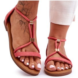 Sandali piatti da donna con cerniera corallo corallo rosso