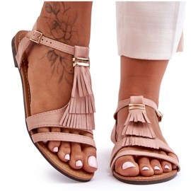 Sandali Bassi In Camoscio Con Nappine Rosa Chiaro Viva