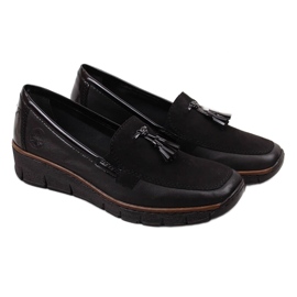 Scarpe con zeppa da donna in pelle nera Rieker 53771 nero