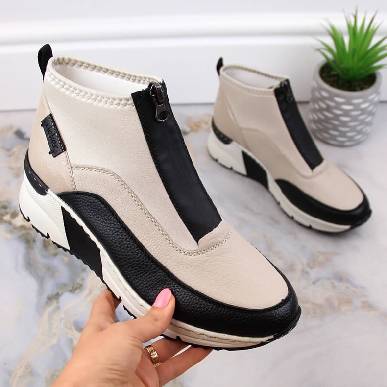 Sneakers stivaletti da donna beige Rieker N6352-60