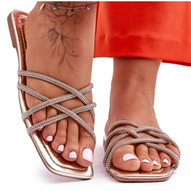 Pantofole Donna Con Righe E Strass Oro Leomi d'oro