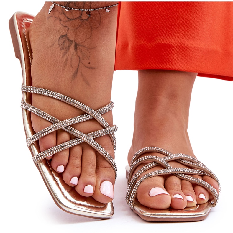 Pantofole Donna Con Righe E Strass Oro Leomi d'oro