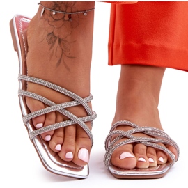 Pantofole Donna Con Righe E Strass Silver Leomi d'argento