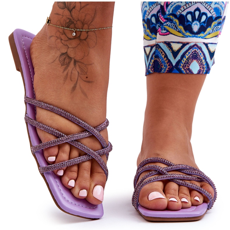 Pantofole Donna Con Righe E Gioielli Viola Leomi