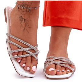 PG1 Sandali Donna Con Righe E Strass Bianco Leomi