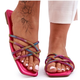 Pantofole Donna Con Righe E Strass Multicolor Leomi rosa