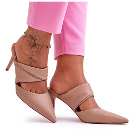 Inna Pantofole in Pelle con Tacco Alto Aveline Beige Scuro