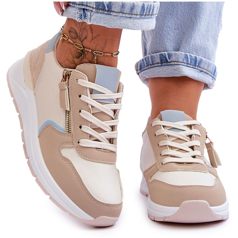 PA1 Scarpe Sportive Da Donna Con Cerniera Beige Larisa