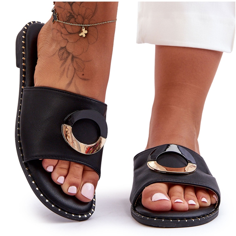 Pantofole impreziosite da sherry nero da donna