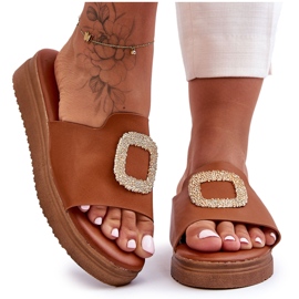Ciabatte Da Donna Con Plateau Denicia Marrone Con Decorazione