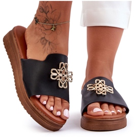 PG1 Ciabatte da donna nere con plateau Azera con decorazione nero