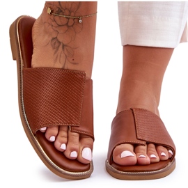 Pantofole da donna in pelle Camel Harmony marrone