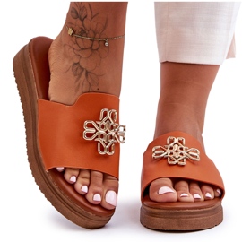 PG1 Ciabatte da donna in pelle con plateau e decoro Azera arancione arancia