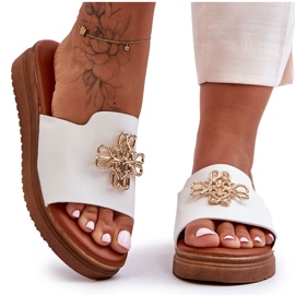 PG1 Ciabatte da donna in pelle con plateau con decorazione Azera bianca bianco