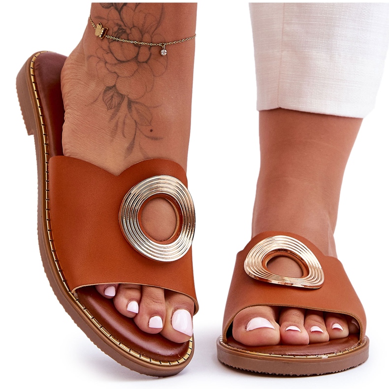 Sandali Donna Con Decorazione Tonda Cammello Donatell marrone