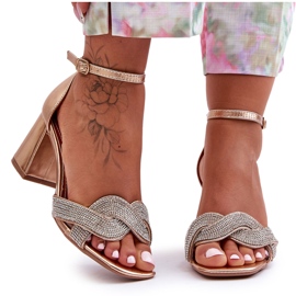 Sandali Tacco Basso Con Strass Rose Gold Monra d'oro