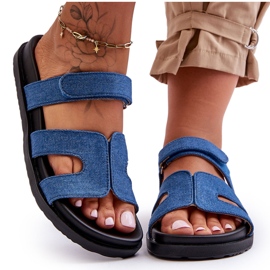 Pantofole Donna in Tessuto Velcro Blu Scuro Jose
