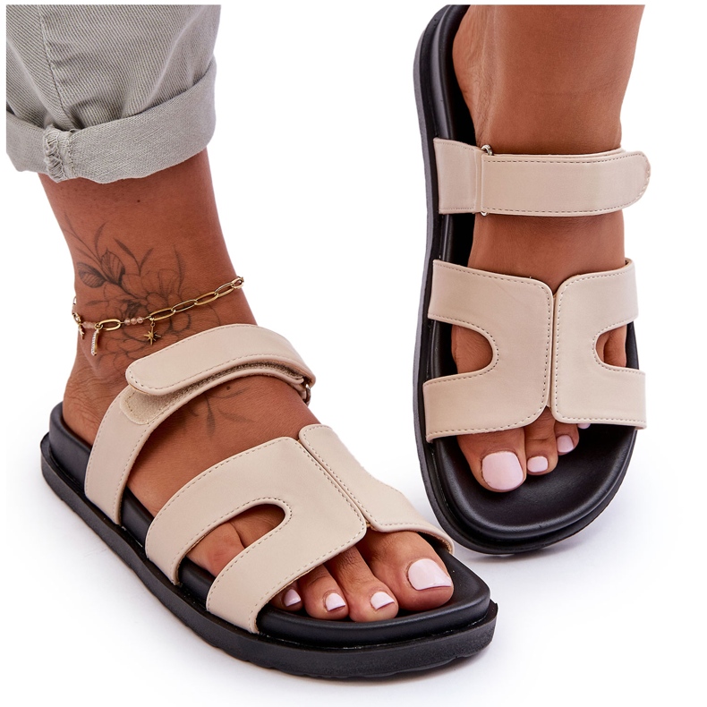 Pantofole Velcro Donna Classiche Pelle Beige Amedon