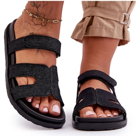 Pantofole da donna in tessuto con velcro Jose nere nero
