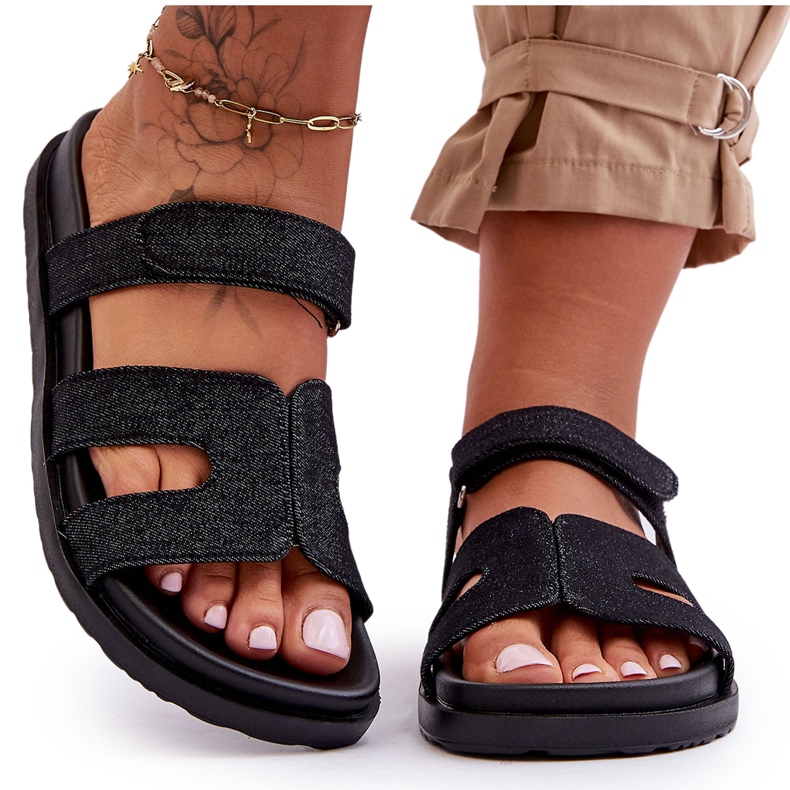 Pantofole da donna in tessuto con velcro Jose nere nero