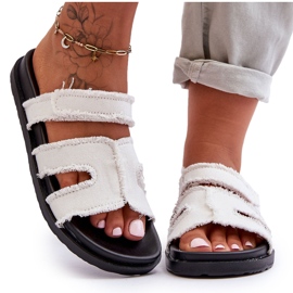 Pantofole Donna in Tessuto Velcro Bianco Lamirose bianca