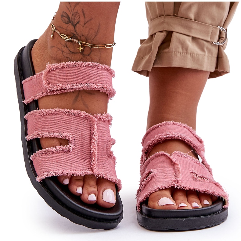 Pantofole Donna in Tela con Velcro Rosa Lamirose