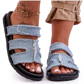 Pantofole Donna in Tessuto con Velcro Blu Lamirose