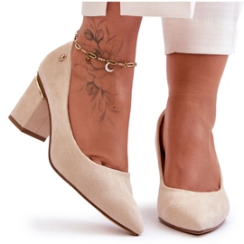 Pompe classiche con tacco alto in pelle scamosciata con abbellimento Derren beige chiaro