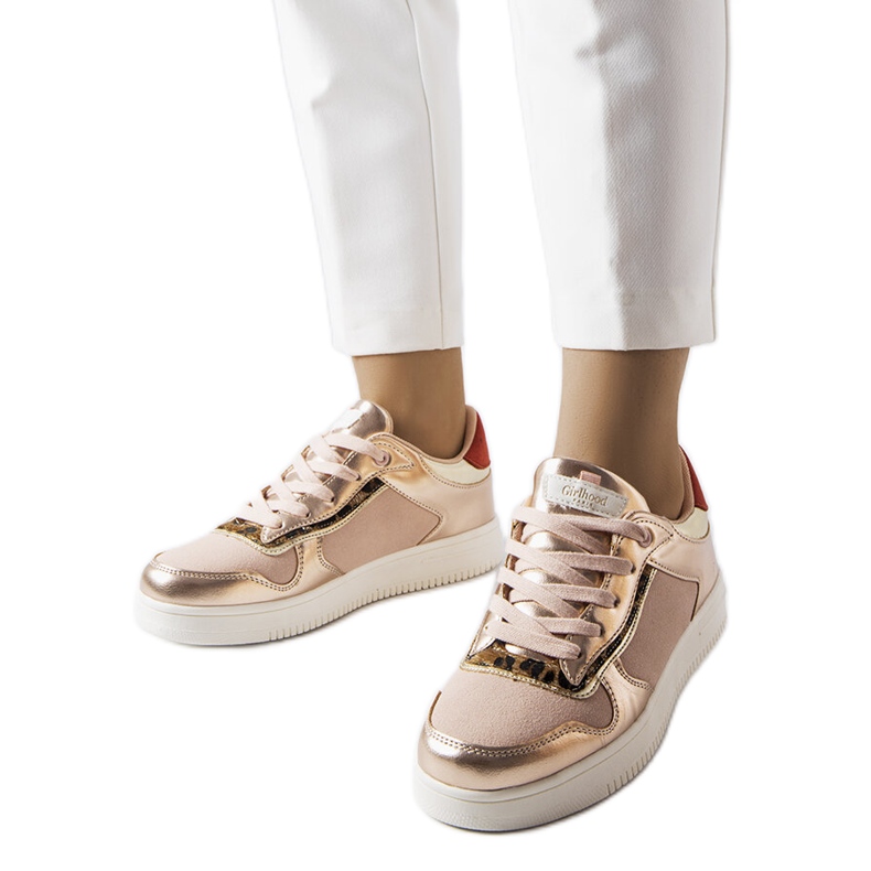 Sneakers cipria con inserto oro di Perrault rosa