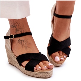 Sandali Da Donna In Camoscio Con Zeppe Intrecciate, Nero
