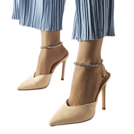 Décolleté Claude stiletto beige con strass