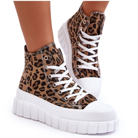 PS1 Sneakers Alte da Donna Fantasia Leopardata Marrone Florensi