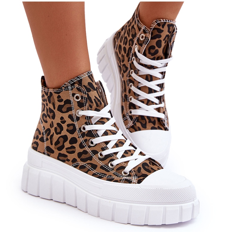 PS1 Sneakers Alte da Donna Fantasia Leopardata Marrone Florensi