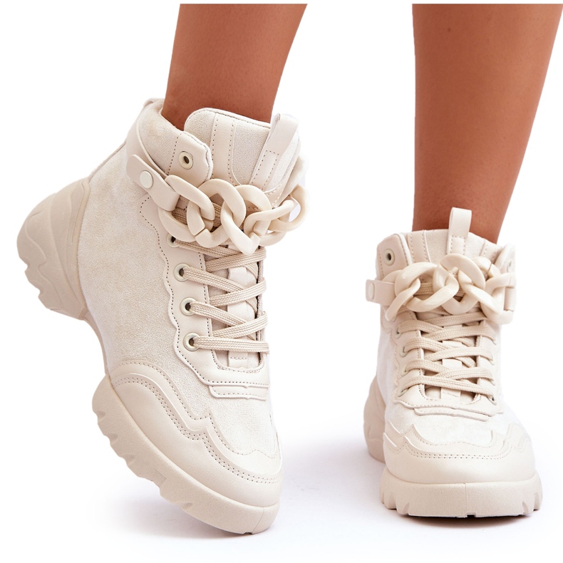 PS1 Scarpe Sportive Donna Camoscio Con Catena Beige Tymagio