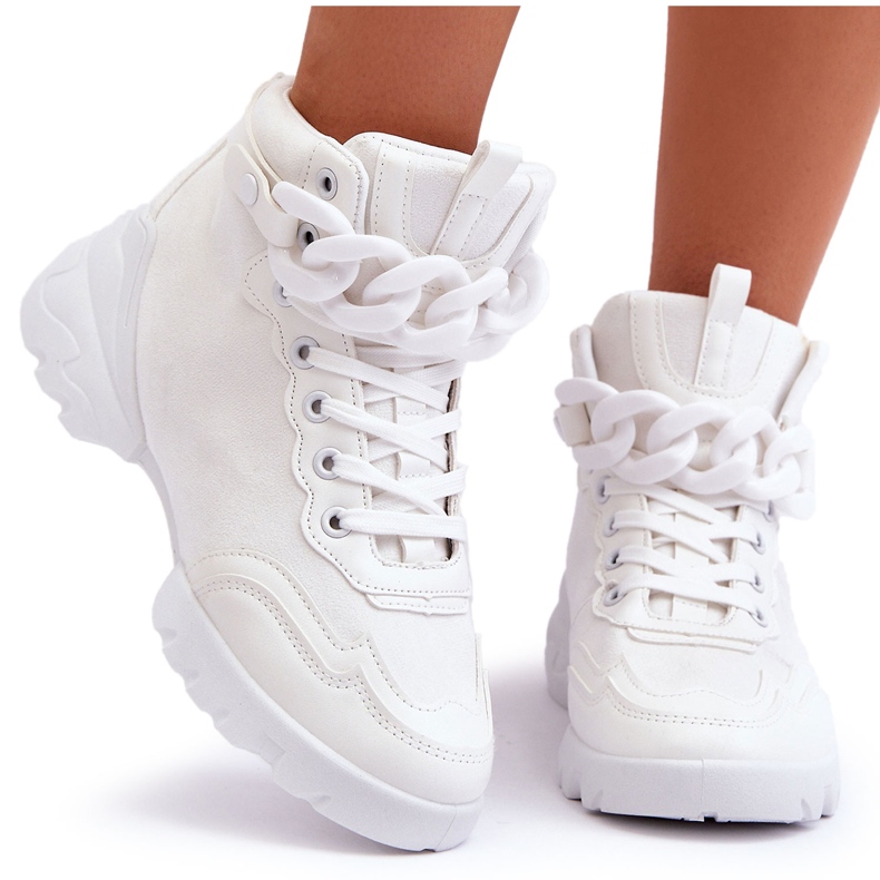PS1 Scarpe Sportive Donna Camoscio Con Catena Bianco Tymagio bianca