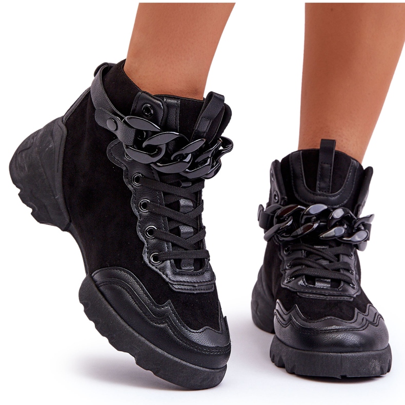 PS1 Scarpe Sportive Donna Camoscio Con Catena Nero Tymagio